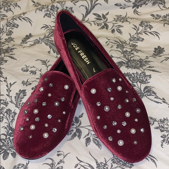 Joe Fresh Shoes - LAST CHANCE Joe Fresh Burgundy Velvet Flats with Jewel accents